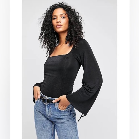 Free People Meant To Be Ruched Bodysuit in Black NWT - Picture 9 of 9